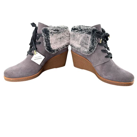 Cole Haan Wedge Bootie Women’s 8.5 Coralie Gray Waterproof Faux Fur Grand OS NEW - Picture 7 of 11